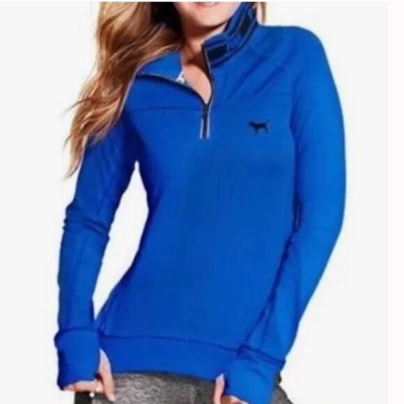 Victoria Secret Pink Ultimate Blue Jacket With Thumb holes 1/4 Zip Size S - Picture 1 of 11